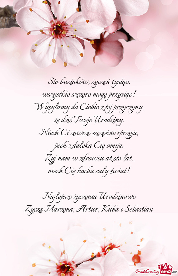 Życzą Marzena, Artur, Kuba i Sebastian