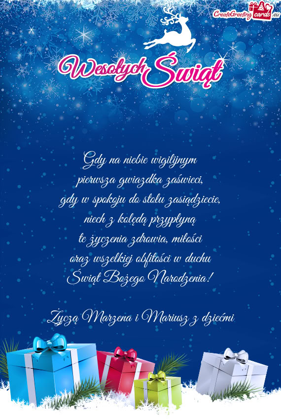 Życzą Marzena i Mariusz z dziećmi