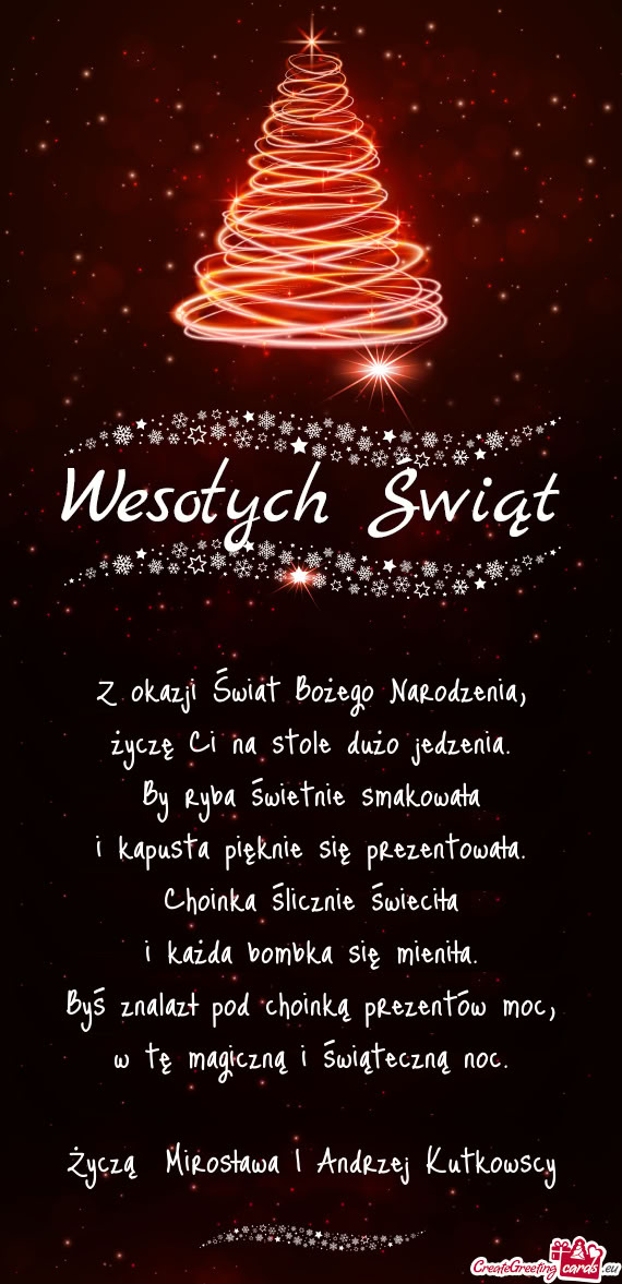 Życzą Mirosława I Andrzej Kutkowscy