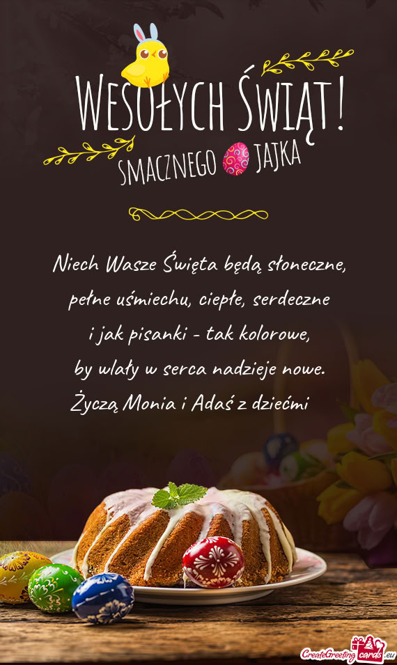 Życzą Monia i Adaś z dziećmi 🐣