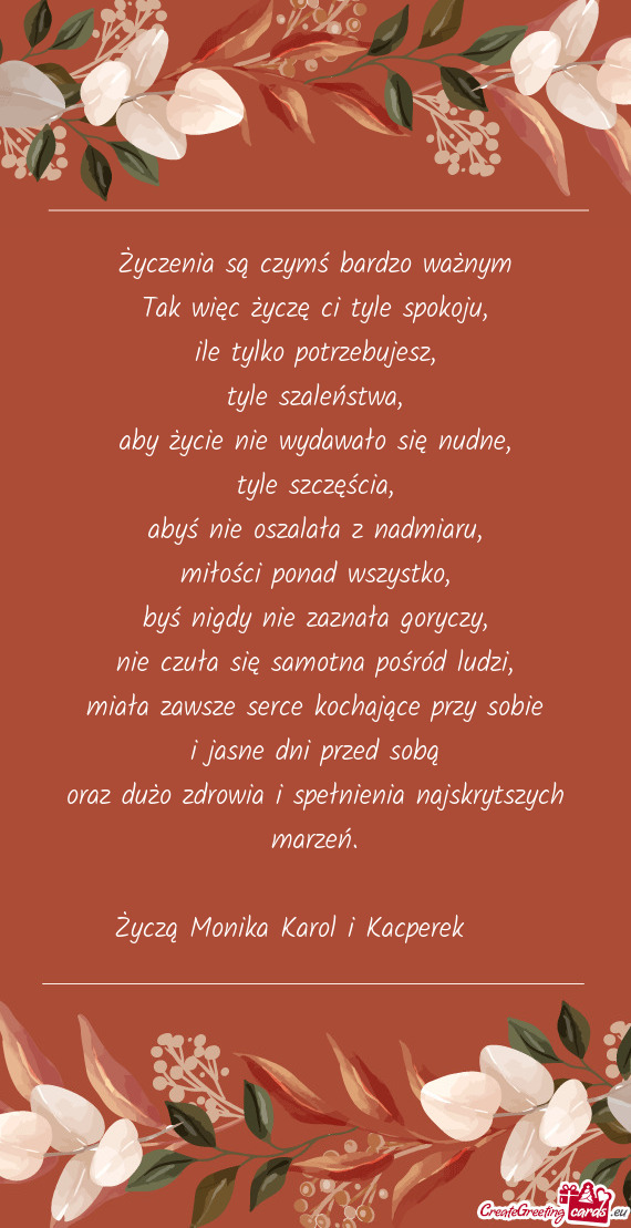 Życzą Monika Karol i Kacperek ❤️