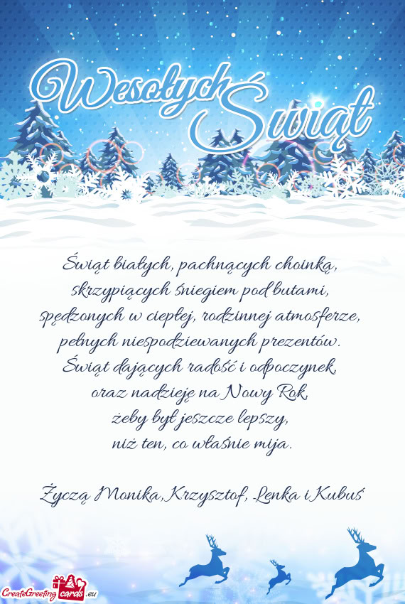 Życzą Monika, Krzysztof, Lenka i Kubuś