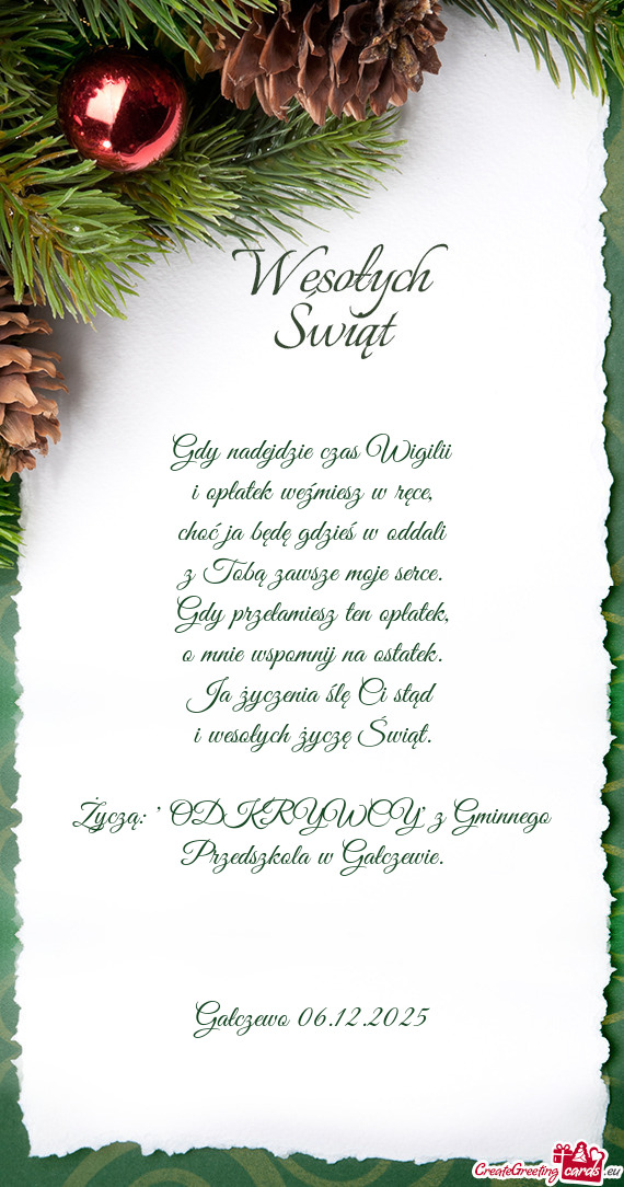 Życzą: " ODKRYWCY" z Gminnego Przedszkola w Gałczewie