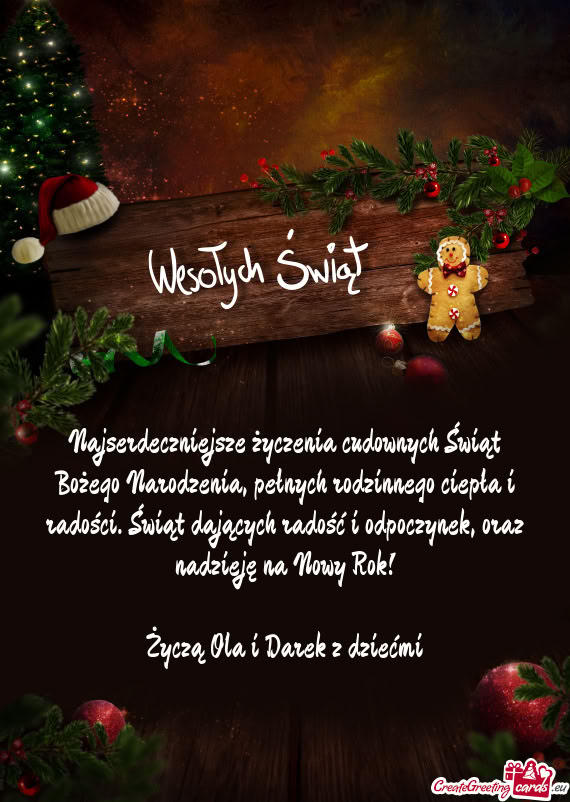 Życzą Ola i Darek z dziećmi