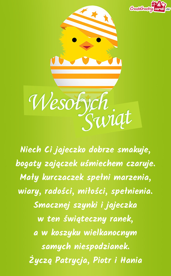 Życzą Patrycja, Piotr i Hania