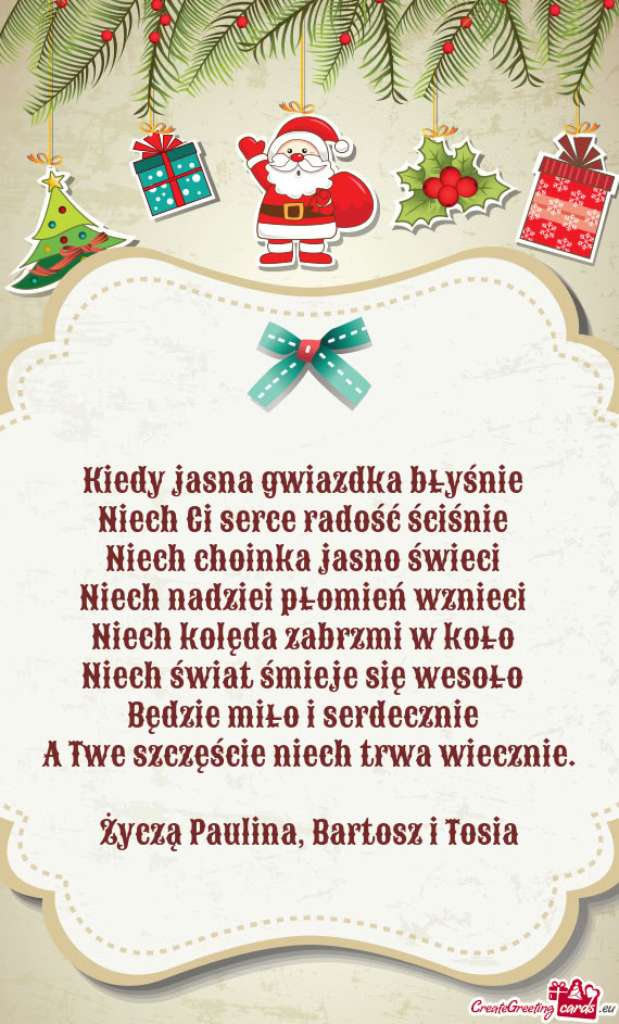 Życzą Paulina, Bartosz i Tosia
