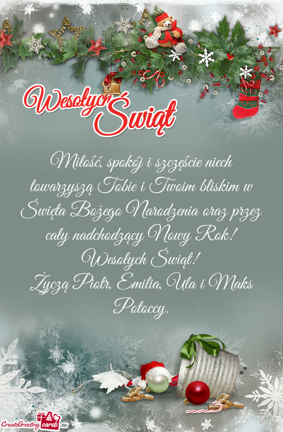 Życzą Piotr, Emilia, Ula i Maks Potoccy