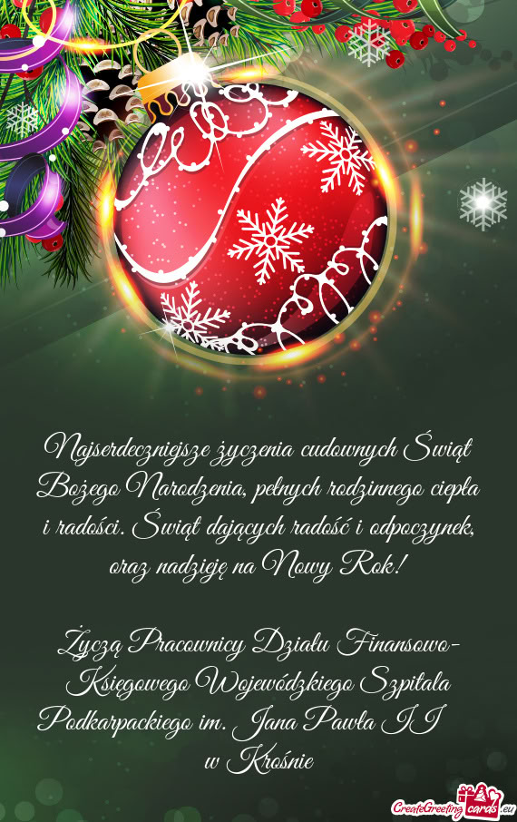 Życzą Pracownicy Działu Finansowo- Księgowego Wojewódzkiego Szpitala Podkarpackiego im. Jana Pa