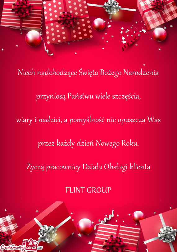 Życzą pracownicy Działu Obsługi klienta