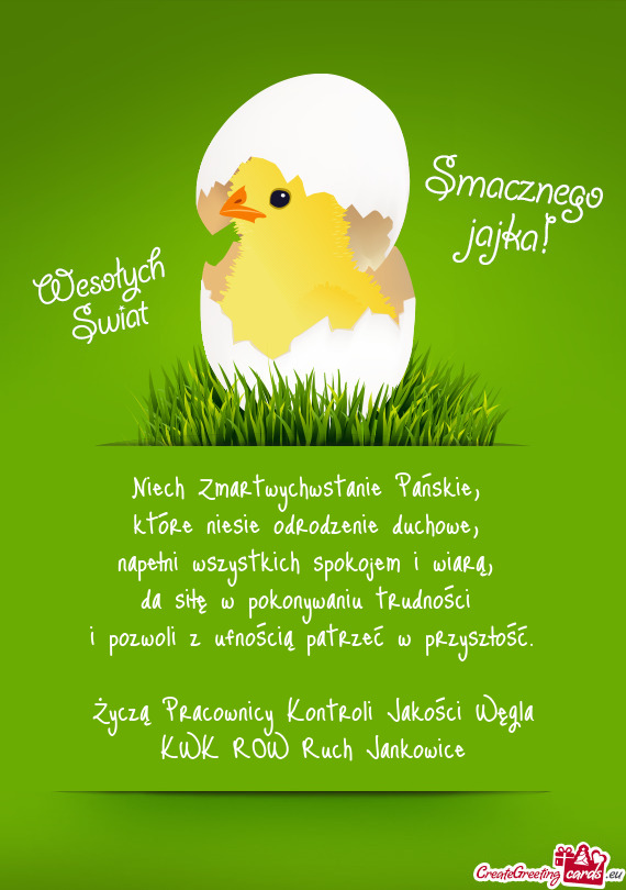 Życzą Pracownicy Kontroli Jakości Węgla