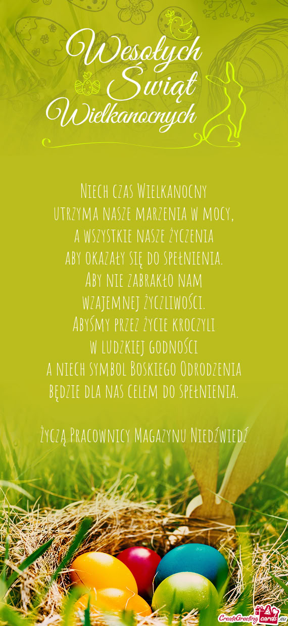 Życzą Pracownicy Magazynu Niedźwiedź