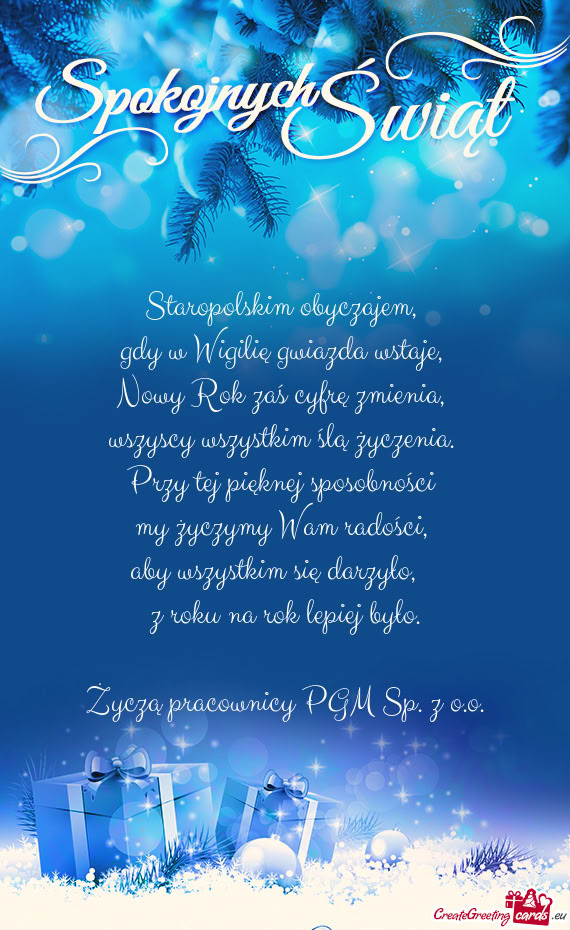 Życzą pracownicy PGM Sp. z o.o