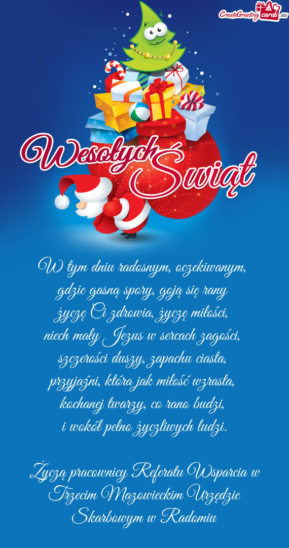 Życzą pracownicy Referatu Wsparcia w Trzecim Mazowieckim Urzędzie Skarbowym w Radomiu