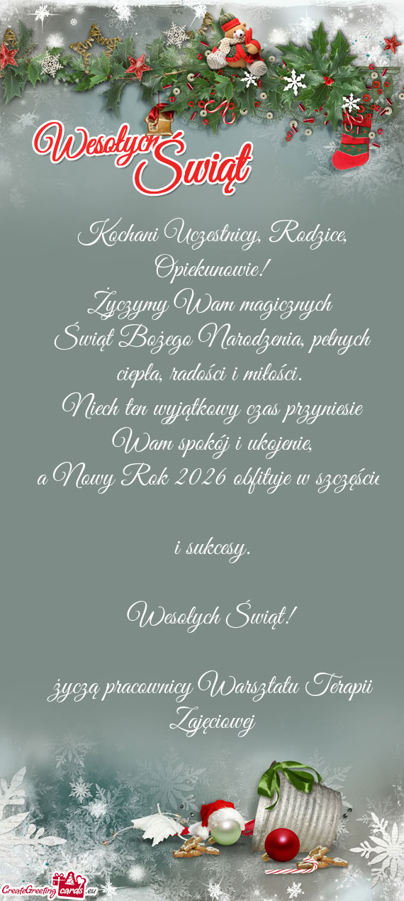 Życzą pracownicy Warsztatu Terapii Zajęciowej
