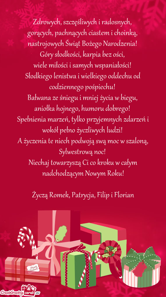 Życzą Romek, Patrycja, Filip i Florian