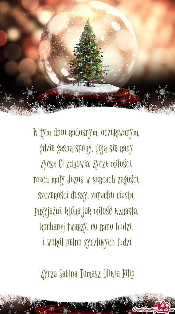 Życzą Sabina Tomasz Oliwia Filip