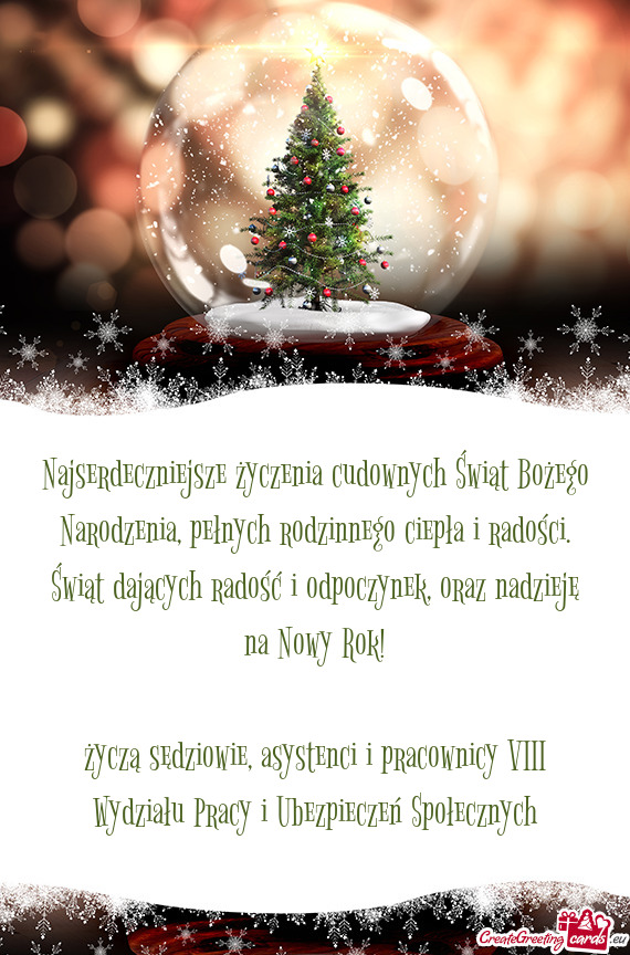 Życzą sędziowie, asystenci i pracownicy VIII Wydziału Pracy i Ubezpieczeń Społecznych