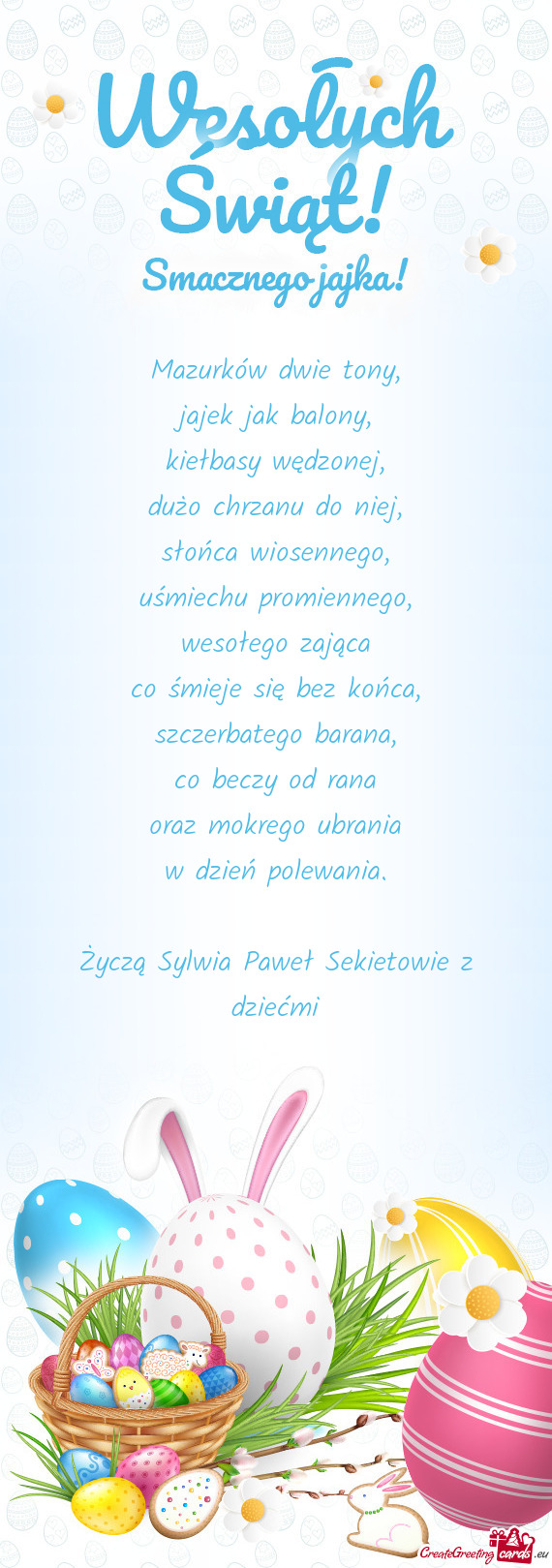 Życzą Sylwia Paweł Sekietowie z dziećmi
