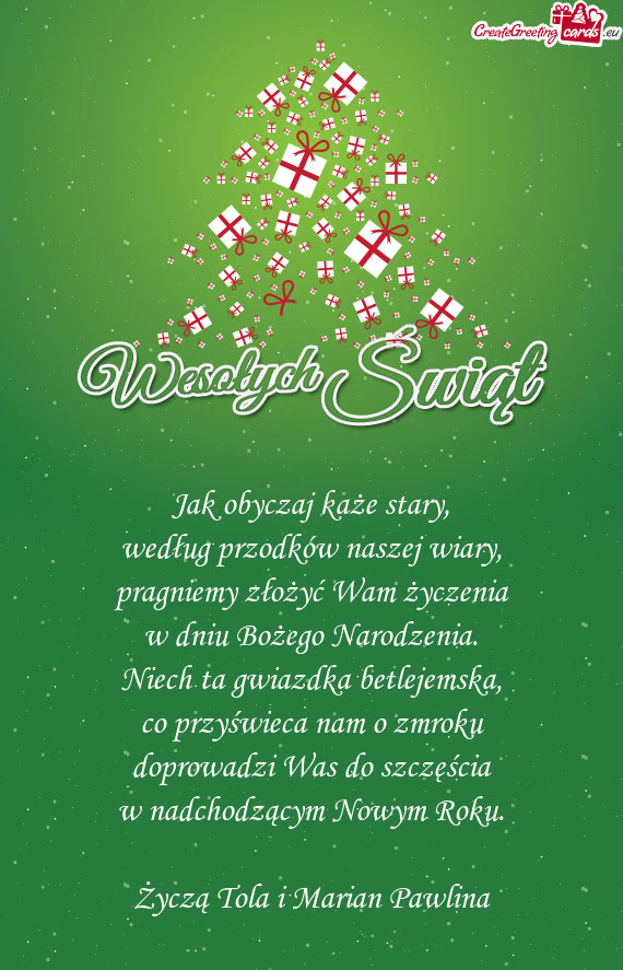 Życzą Tola i Marian Pawlina