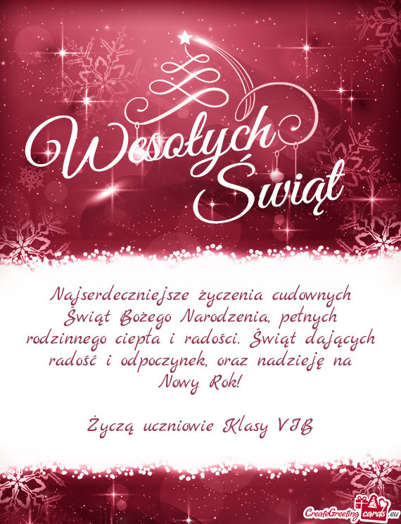 Życzą uczniowie Klasy VIB