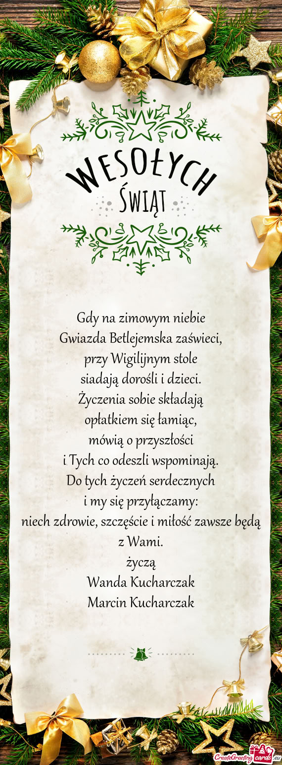 Życzą Wanda Kucharczak Marcin Kucharczak