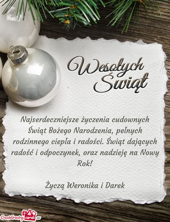 Życzą Weronika i Darek