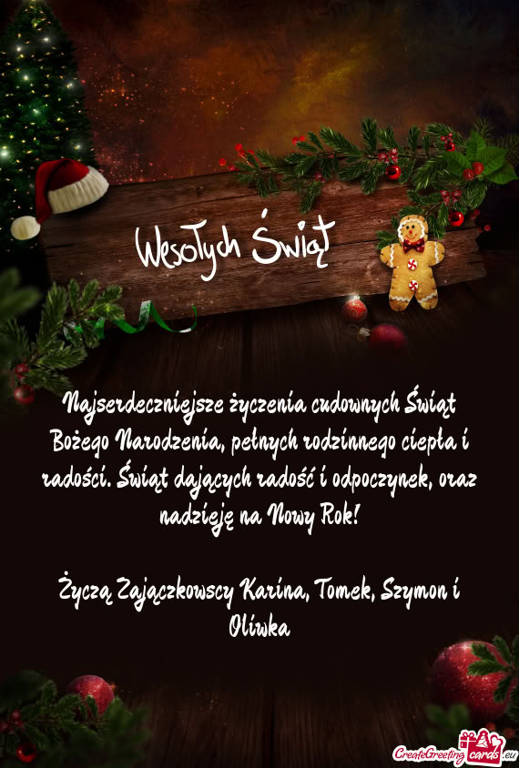 Życzą Zajączkowscy Karina, Tomek, Szymon i Oliwka