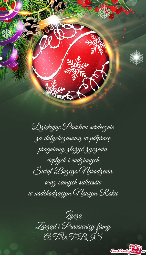 Życzą Zarząd i Pracownicy firmy ATUT-BIS