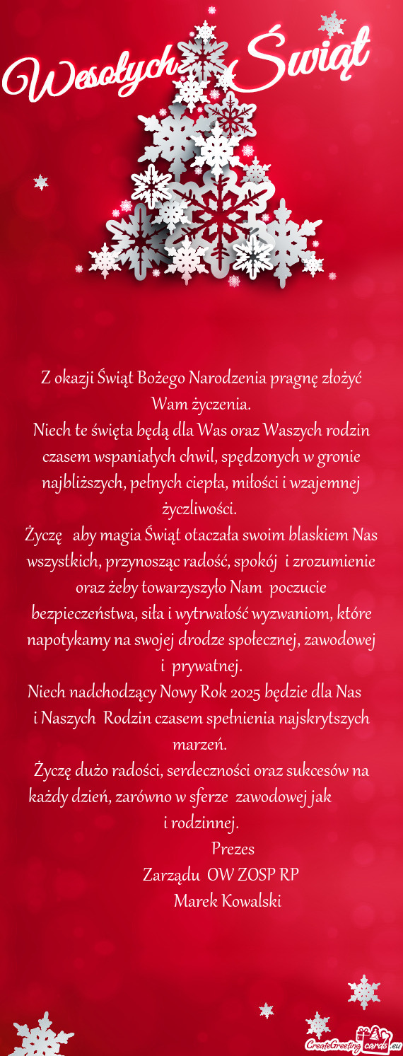 Życzę aby magia Świąt otaczała swoim blaskiem Nas wszystkich, przynosząc radość, spokój