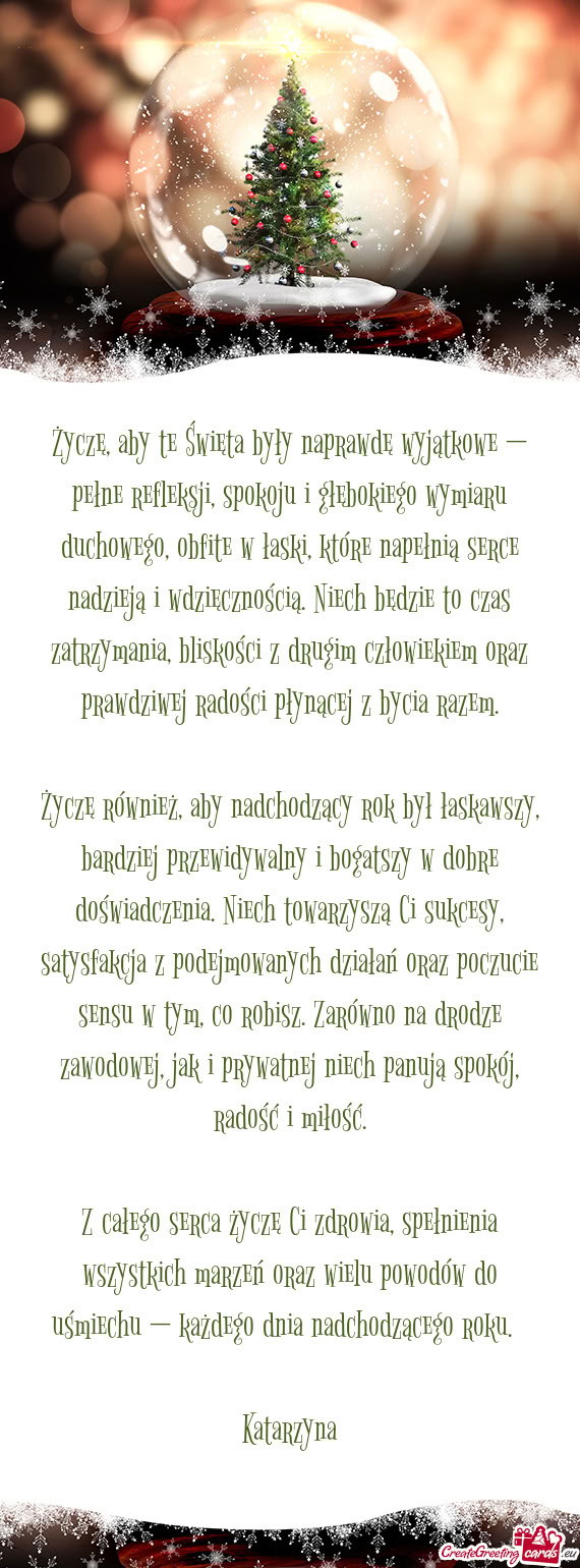 Życzę, aby te Święta były naprawdę wyjątkowe — pełne refleksji, spokoju i głębokiego wym