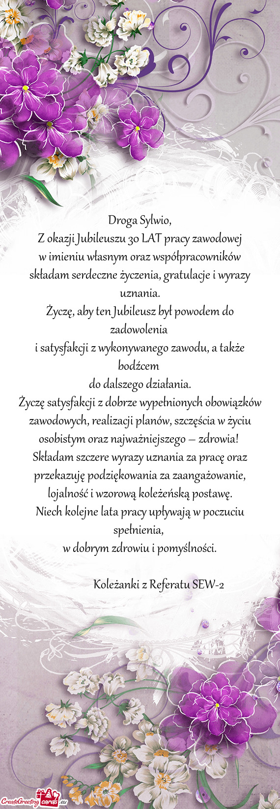 Życzę, aby ten Jubileusz był powodem do zadowolenia