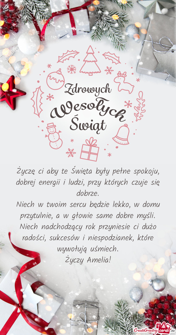 Życzę ci aby te Święta były pełne spokoju, dobrej energii i ludzi, przy których czuje się do