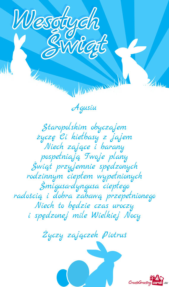 Życzę Ci kiełbasy z jajem