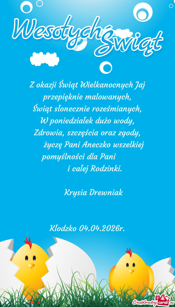 Życzę Pani Aneczko wszelkiej pomyślności dla Pani