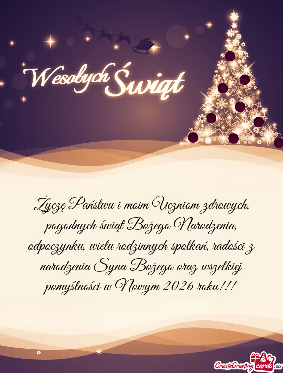 Życzę Państwu i moim Uczniom zdrowych, pogodnych świąt Bożego Narodzenia, odpoczynku, wielu ro