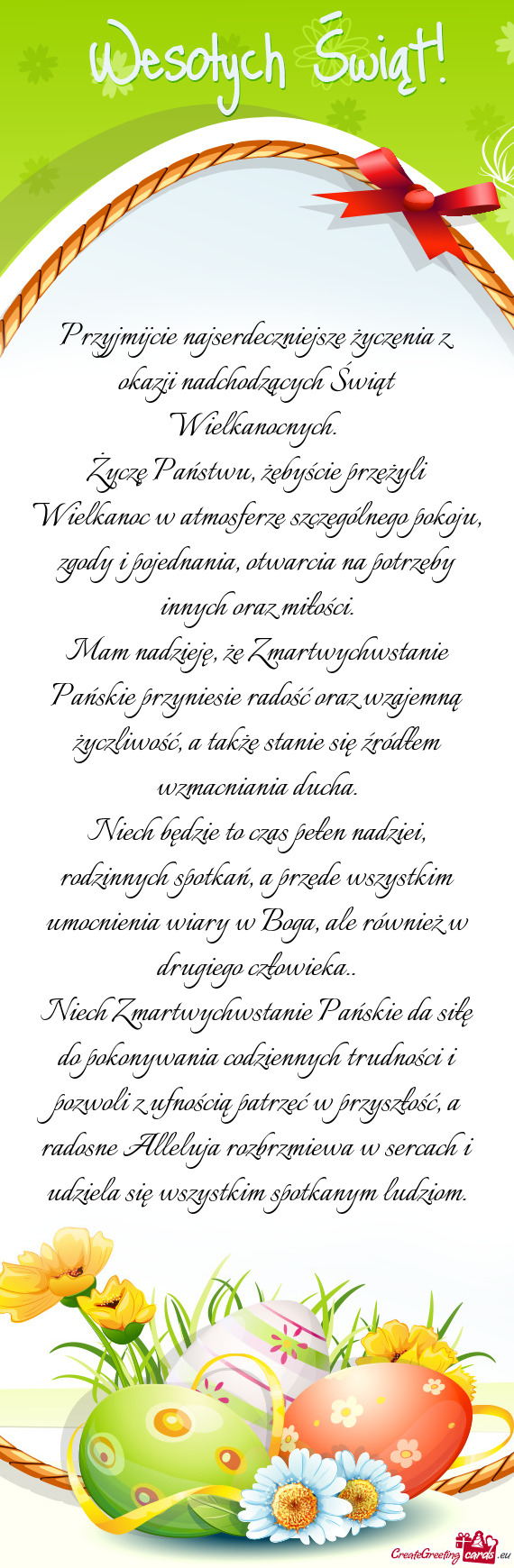 Życzę Państwu, żebyście przeżyli Wielkanoc w atmosferze szczególnego pokoju, zgody i pojednan