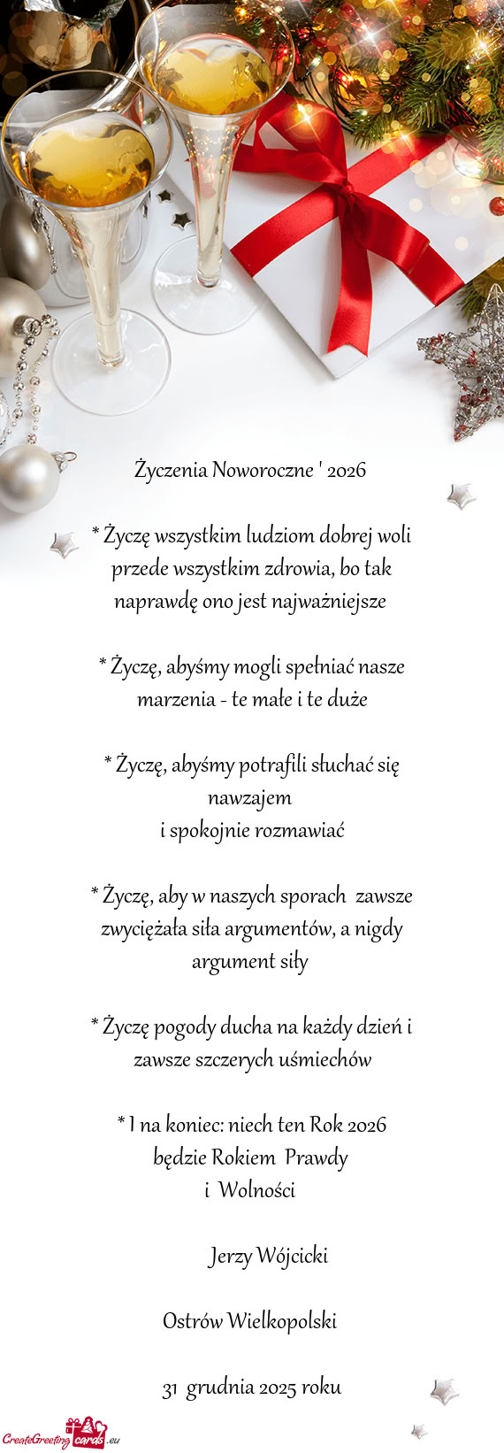 Życzę pogody ducha na każdy dzień i zawsze szczerych uśmiechów