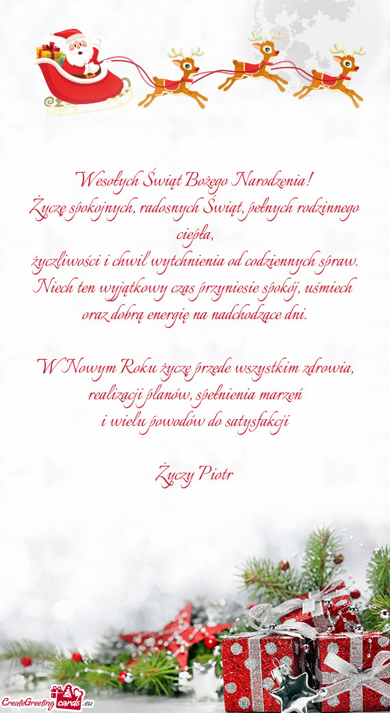 Życzę spokojnych, radosnych Świąt, pełnych rodzinnego ciepła