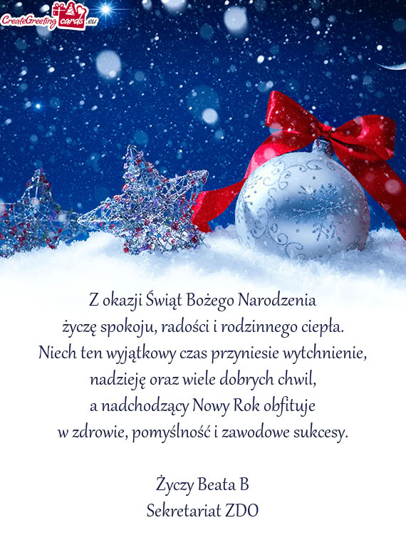 Życzę spokoju, radości i rodzinnego ciepła