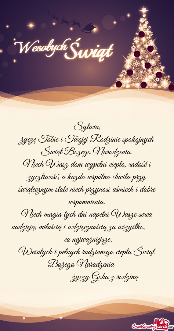 Życzę Tobie i Twojej Rodzinie spokojnych Świąt Bożego Narodzenia