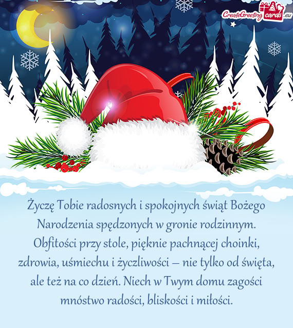 Życzę Tobie radosnych i spokojnych świąt Bożego Narodzenia spędzonych w gronie rodzinnym. Obfi
