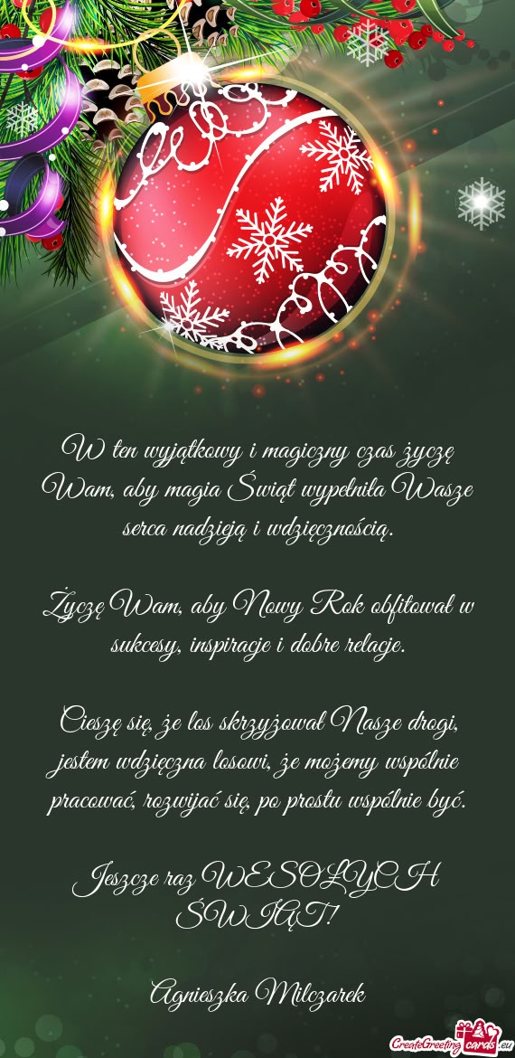 Życzę Wam, aby Nowy Rok obfitował w sukcesy, inspiracje i dobre relacje