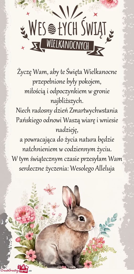 Życzę Wam, aby te Święta Wielkanocne przepełnione były pokojem