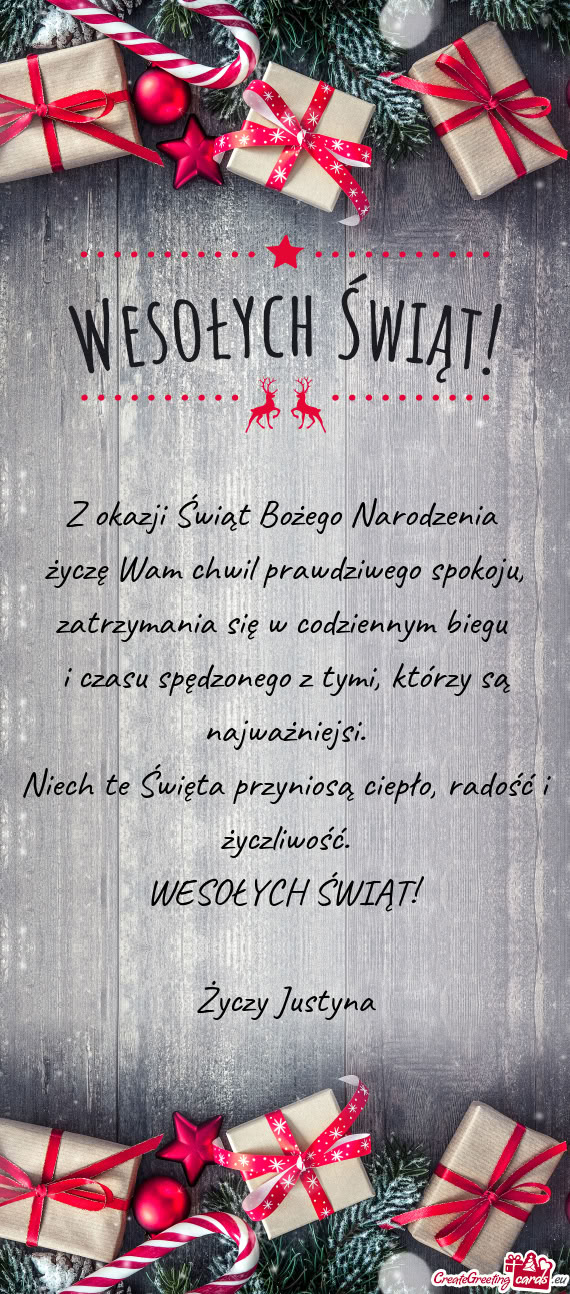 Życzę Wam chwil prawdziwego spokoju, zatrzymania się w codziennym biegu