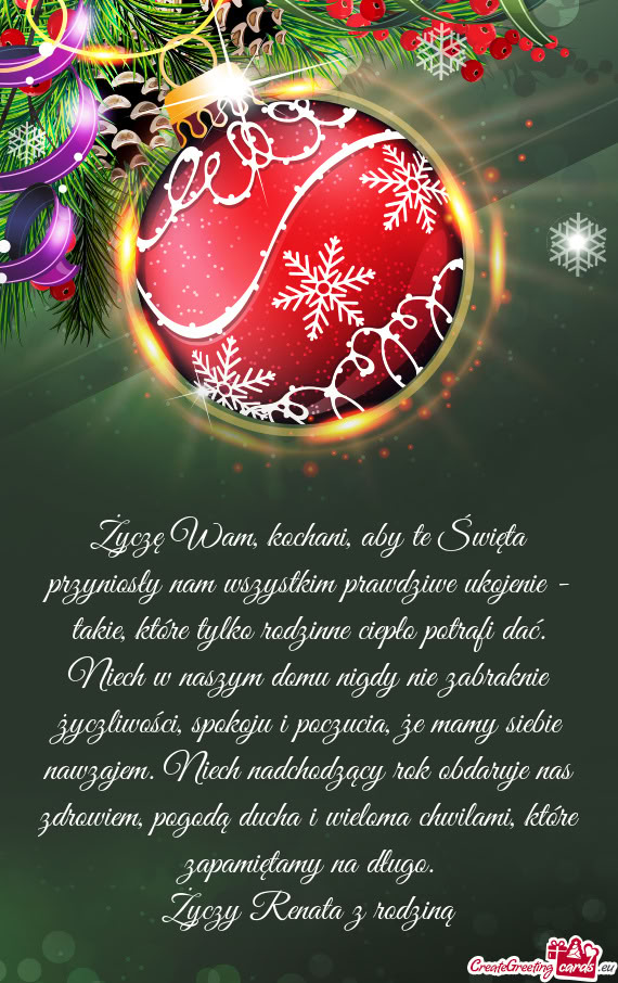 Życzę Wam, kochani, aby te Święta przyniosły nam wszystkim prawdziwe ukojenie - takie, które t
