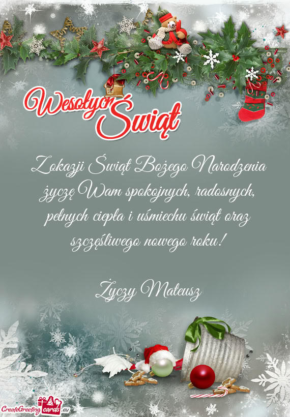 Życzę Wam spokojnych, radosnych, pełnych ciepła i uśmiechu świąt oraz szczęśliwego nowego r