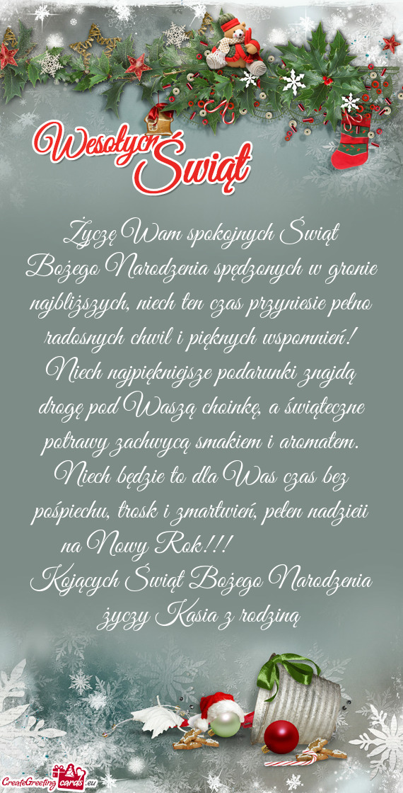 Życzę Wam spokojnych Świąt Bożego Narodzenia spędzonych w gronie najbliższych, niech ten czas