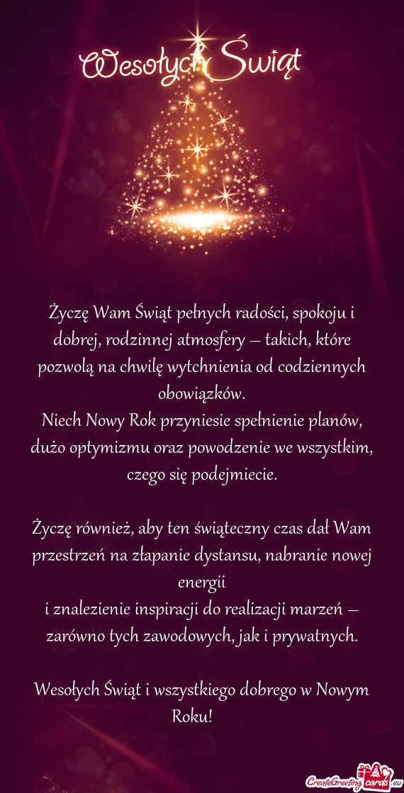 Życzę Wam Świąt pełnych radości, spokoju i dobrej, rodzinnej atmosfery – takich, które pozw