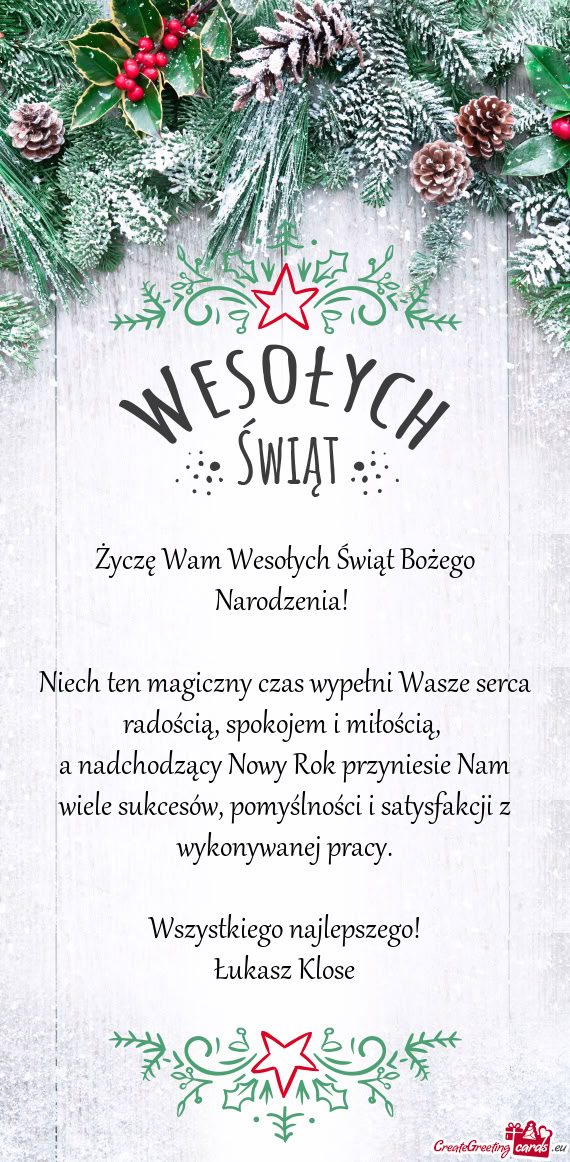 Życzę Wam Wesołych Świąt Bożego Narodzenia