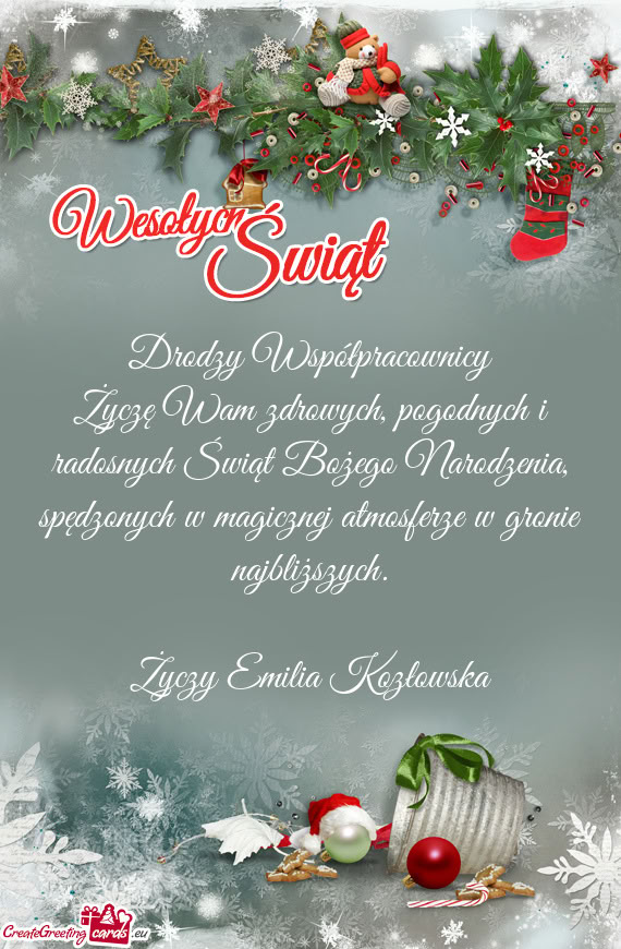 Życzę Wam zdrowych, pogodnych i radosnych Świąt Bożego Narodzenia, spędzonych w magicznej atmo